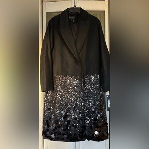 Donna Karan Women's Snap Closure Sequin Embellished Coat. M. Black. Retail $435